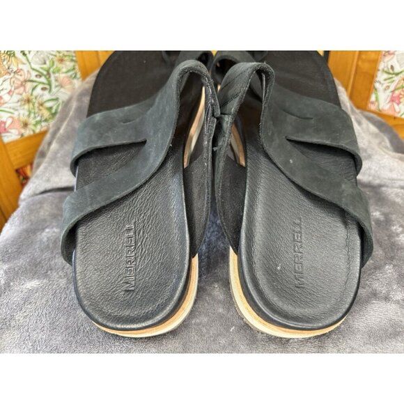 MERRELL Juno Wrap Black Slip On Leather Sandals Shoes Outdoor Travel Sz 10 - Picture 8 of 9